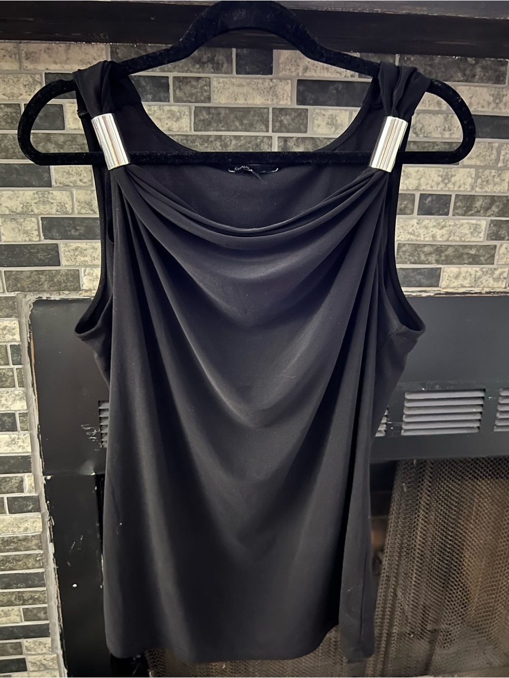 Chaus Black Sleeveless Cowl Neck Tank with Metal Detail